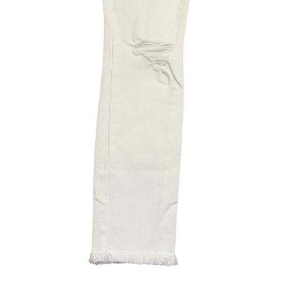 7 For All Mankind White Distressed Raw Hem Skinny Jeans 27 - Picture 2 of 8